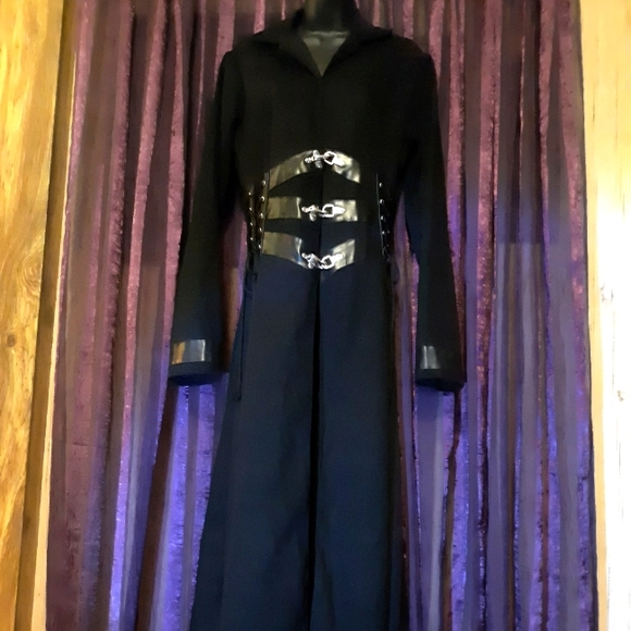 Red Balls on Fire Tripp NYC Buckle Trench  Corset Pleather Halloween Hellraiser - Picture 1 of 10